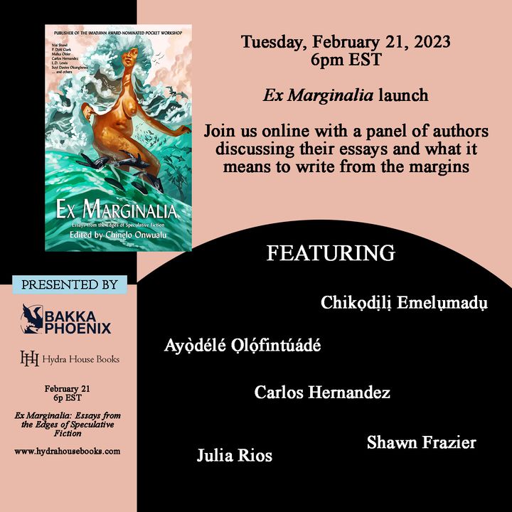 Reading poster featuring book cover, author names, and time (6pm on the 21st)